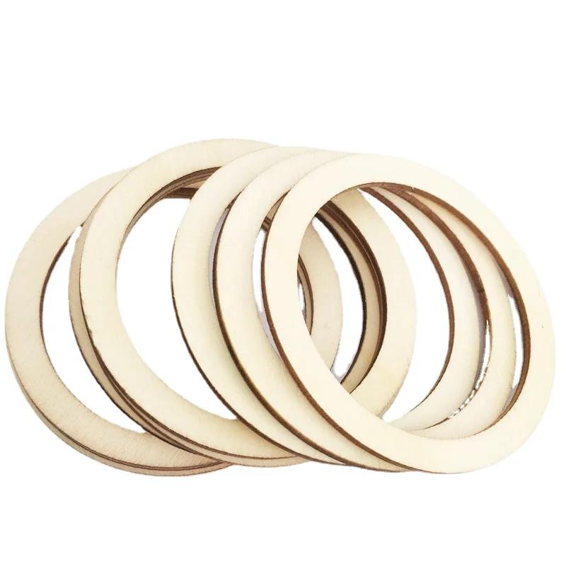 10pcs 50mm Unfinished Flat Wooden Round Rings Circle Ornaments Blank Wooden Slices for Painting, Pyrography, Home Decorations