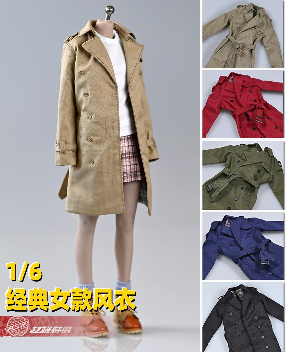 ในสต็อก1/6ทหารหญิง Encapsulated Body Classic Retro Retro ยาว Trench Coat 12นิ้ว Action Figure Body อุปกรณ์เสริม