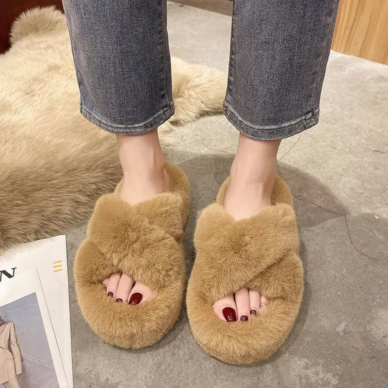 Plus Velvet Warm Plush Slippers Women's Outer Wear Autumn Winter New Non-slip Cross Cotton Slippers Thick-soled Women's Slippers