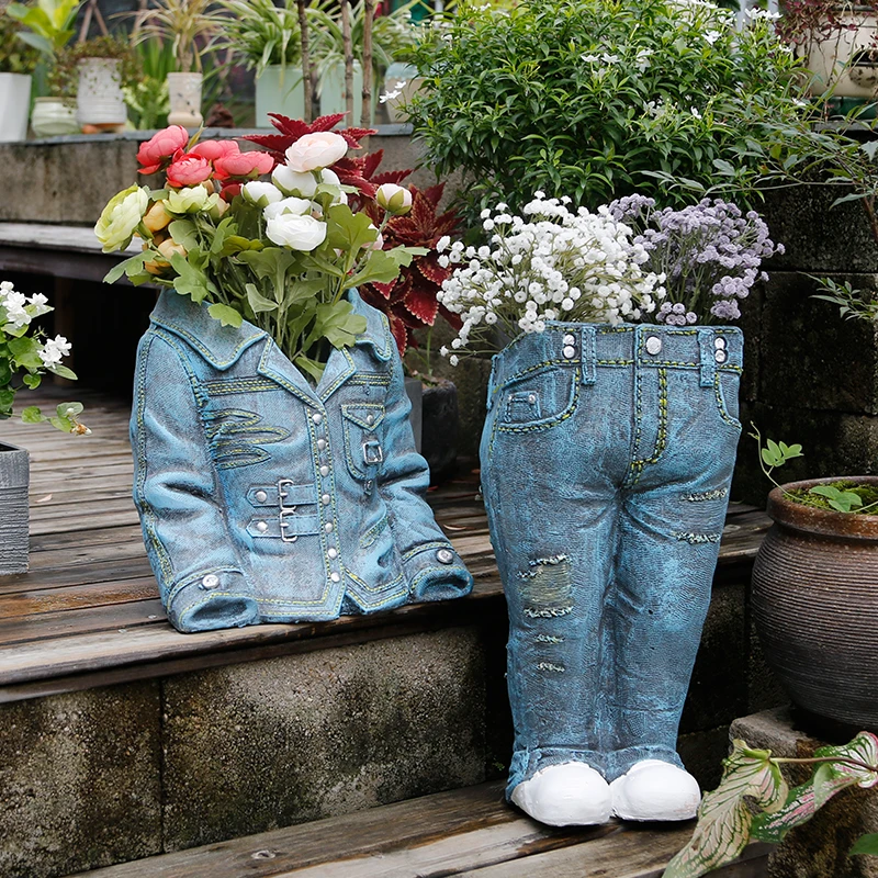 American Country Cement Jeans Flowerpot Ornaments Garden Outdoor Green Meaty Plant Figurines Crafts Villa Park Furnishing Decor