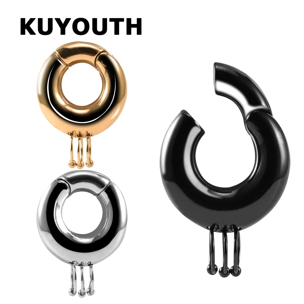 

KUYOUTH Unique Design Stainless Steel Hang Ring Magnet Ear Weight Body Piercing Jewelry Earring Expanders Gauges Stretchers 2PCS