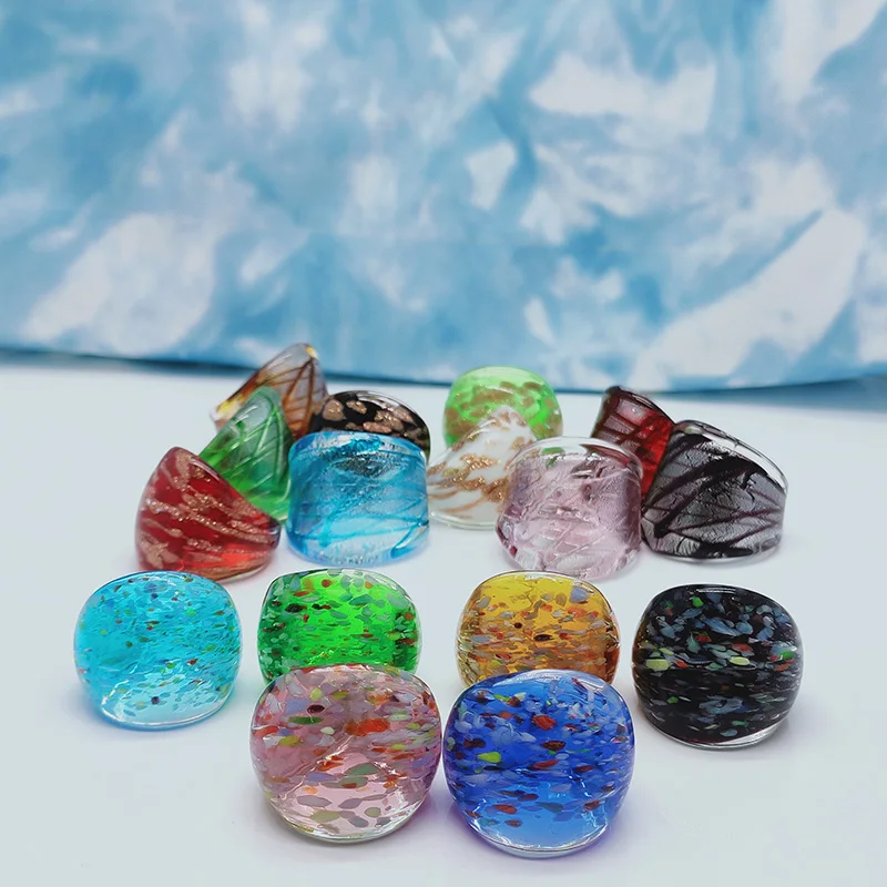 16PCS Mixed Vintage Murano Glass Lampwork Ring For Women Unisex Fashion Handmade Charm Finger Rings Jewelry Gifts Wholesale