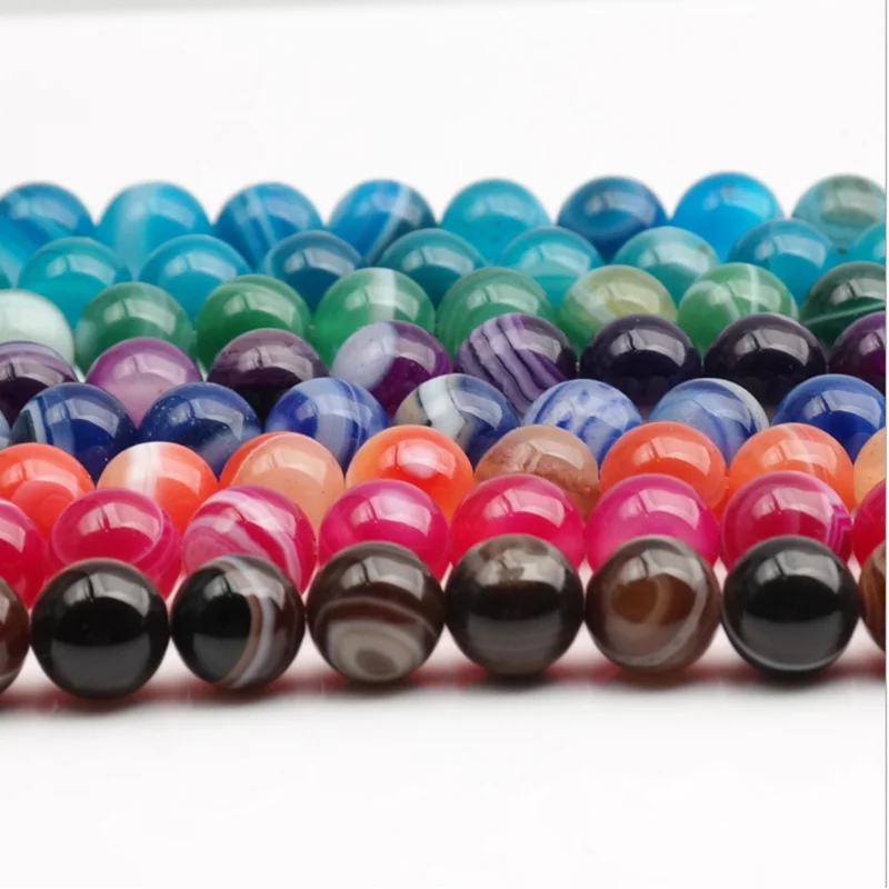 Natural Stone Colorful Stripe Agates Loose Spacer Beads For DIY Jewelry Making Bracelet Accessories Strands 6 8 10 12mm