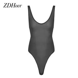 Mens Bodysuit Thongs Leotard Singlet Underwear Sexy One-piece Deep U Lingerie Sleeveless High Cut Ultra-thin Jumpsuit Nightwear