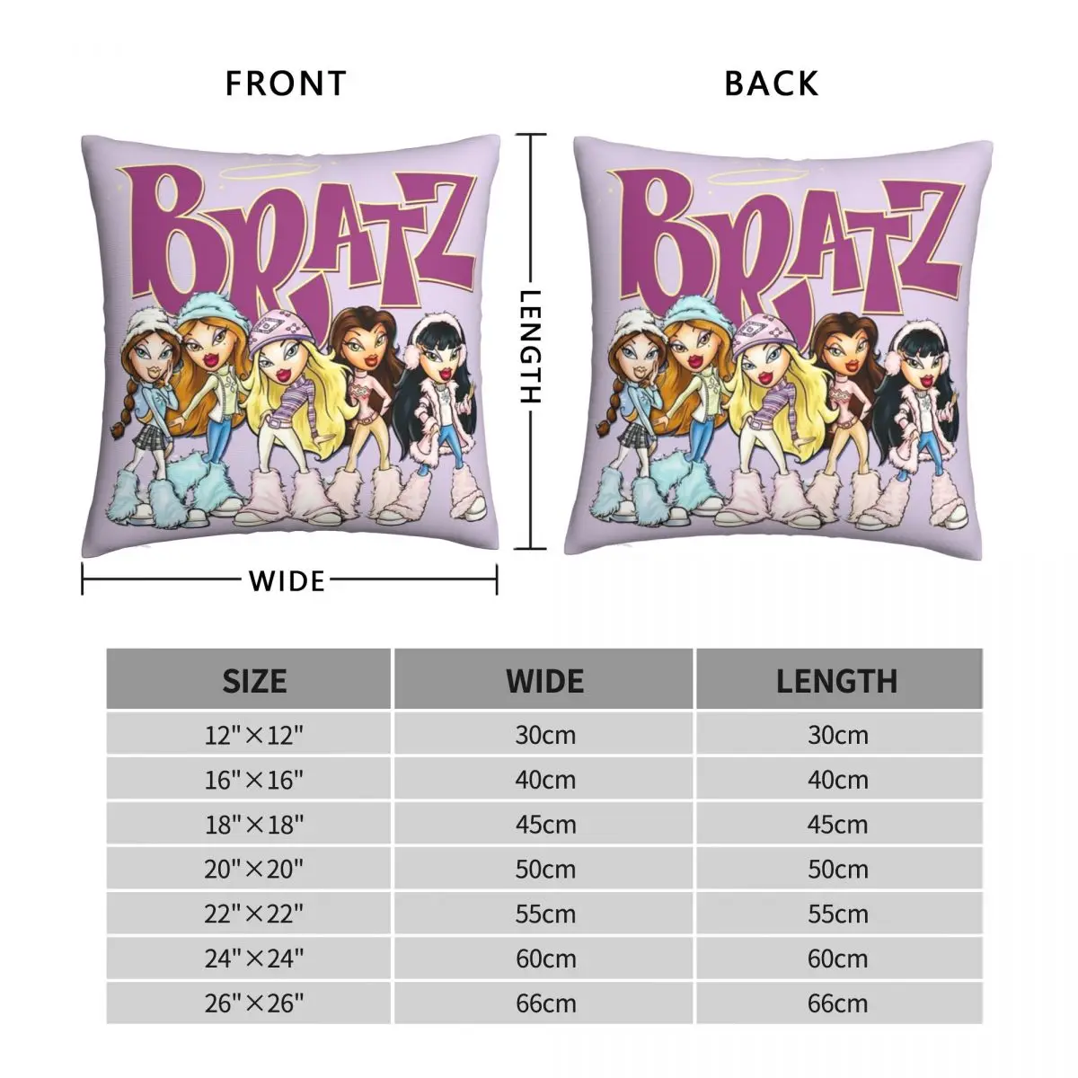 Bratz Square Pillowcase Polyester Linen Velvet Printed Zip Decor Pillow Case Room Cushion Cover 45x45