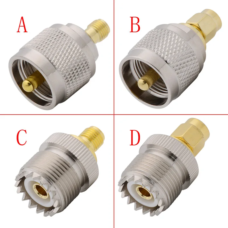 1Pcs UHF-SMA Connector UHF SO-239 PL-259 Male Female to SMA Male Female Plug Jack Straight RF Coaxial Adapter Converter Silver