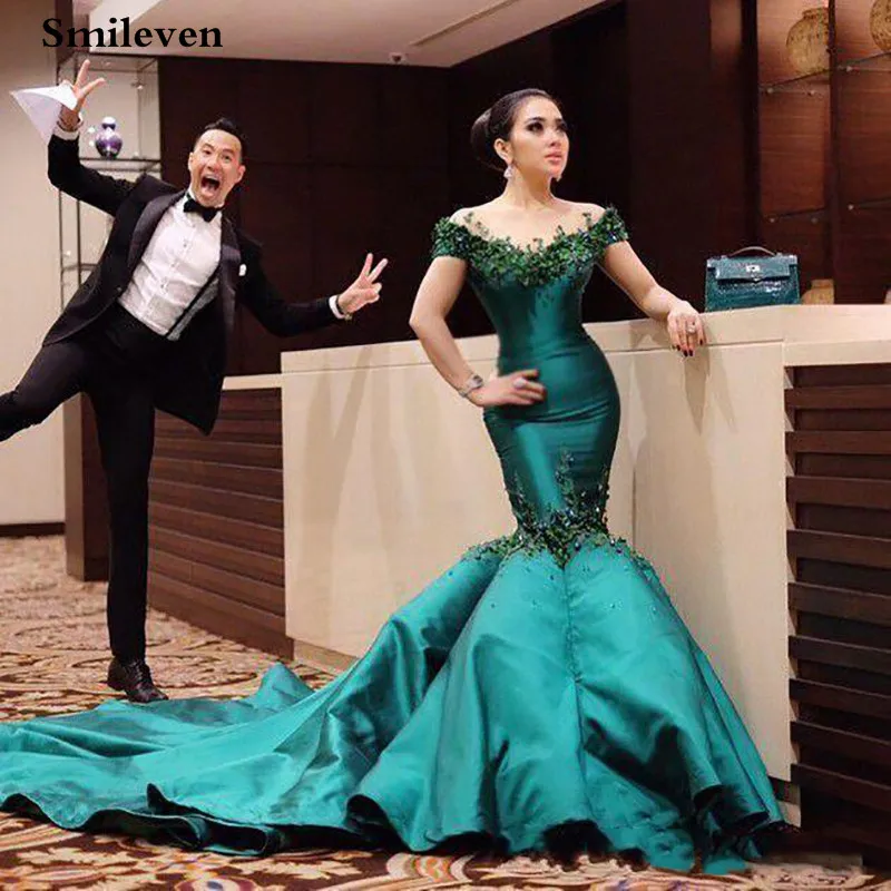 Smileven Mermaid Formal Evening Dress Off The Shoulder 3D Flowers Caftan karakou algerien Special Occasion Evening Party Gowns