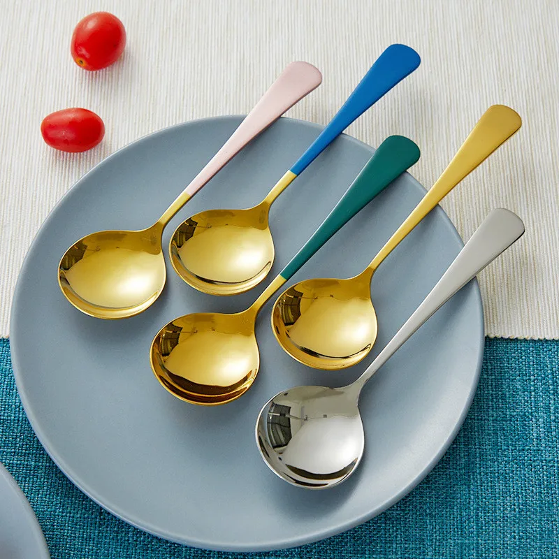 

Creative 304 Stainless Steel Table Soup Spoon Elegance Round Spoons for home delicate meals dessert spoons