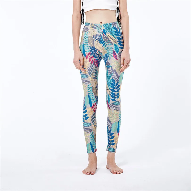 Injxnd workout leggings sexy bottoms floral folha calças femininas elástico na cintura estiramento capris esporte feminino calça impressa tie-dye