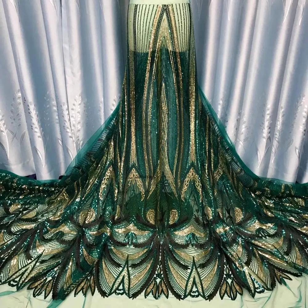 

High End green Afrian French Embroideried Sequins Tulle mesh African lace fabric for wedding bridal gown DIY sewing TS9786