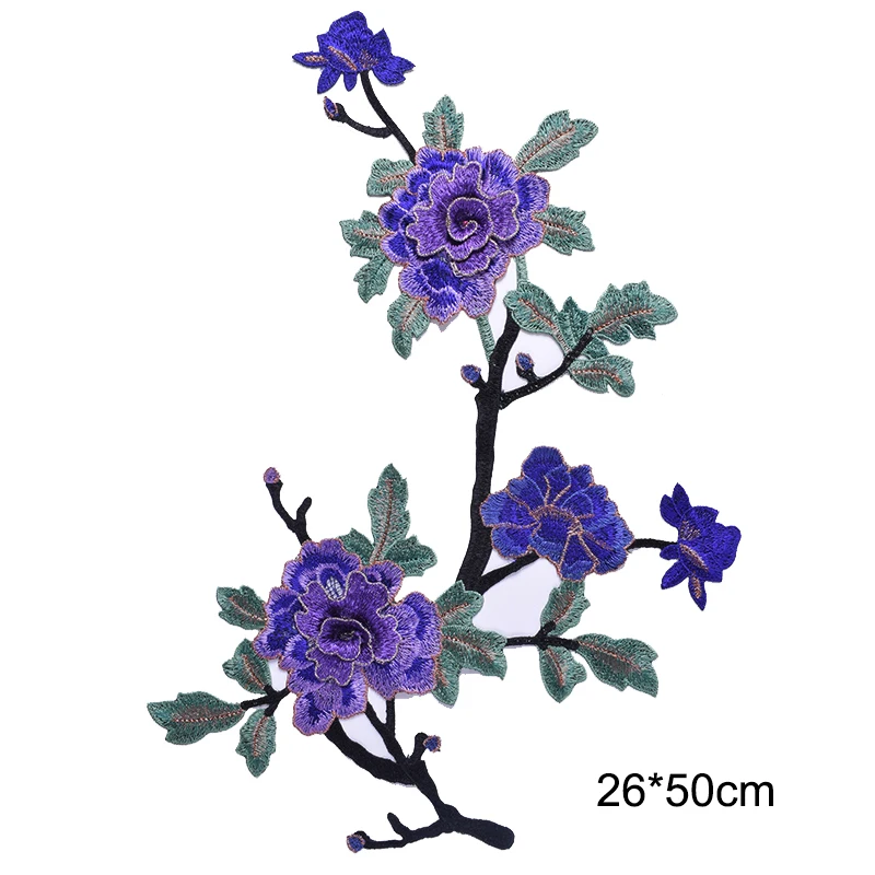 3D Flower Embroidery Purple DIY  Neckline Collar Costume Flower Lace Fabric Wedding Dress Patch Clothing Accessories