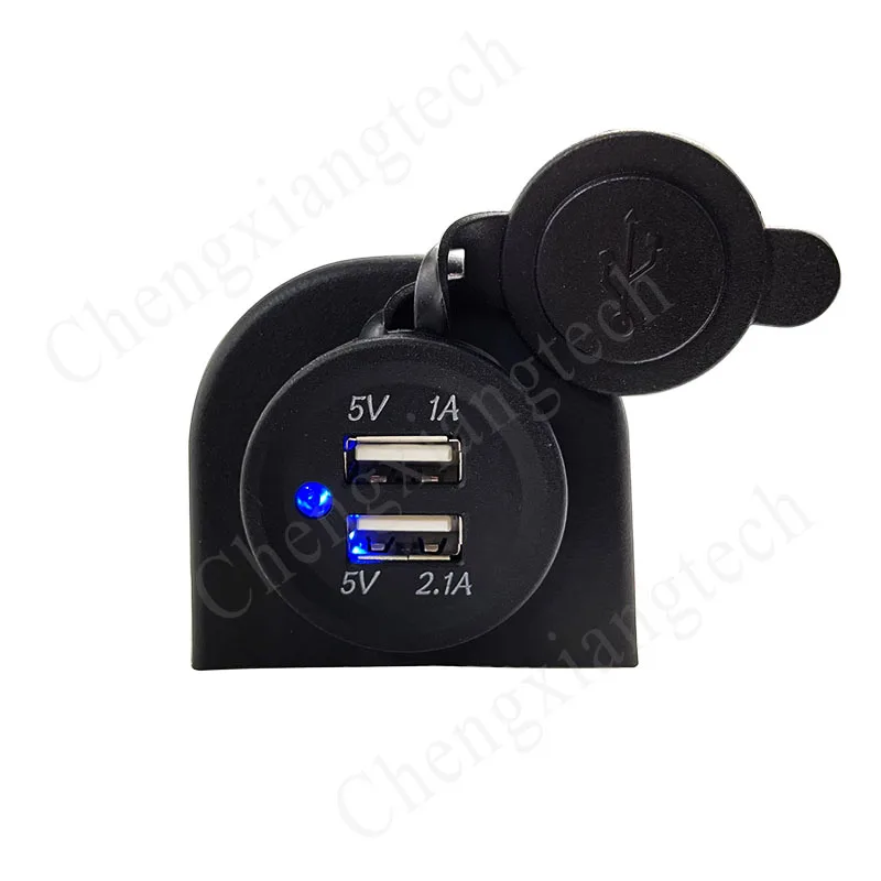 

Blue Led Waterproof DC 5V 3.1A Dual USB Power Outlet Car Charger Adapter Socket Panel Mount Tent Type for Car Boat Auto DIY Acc