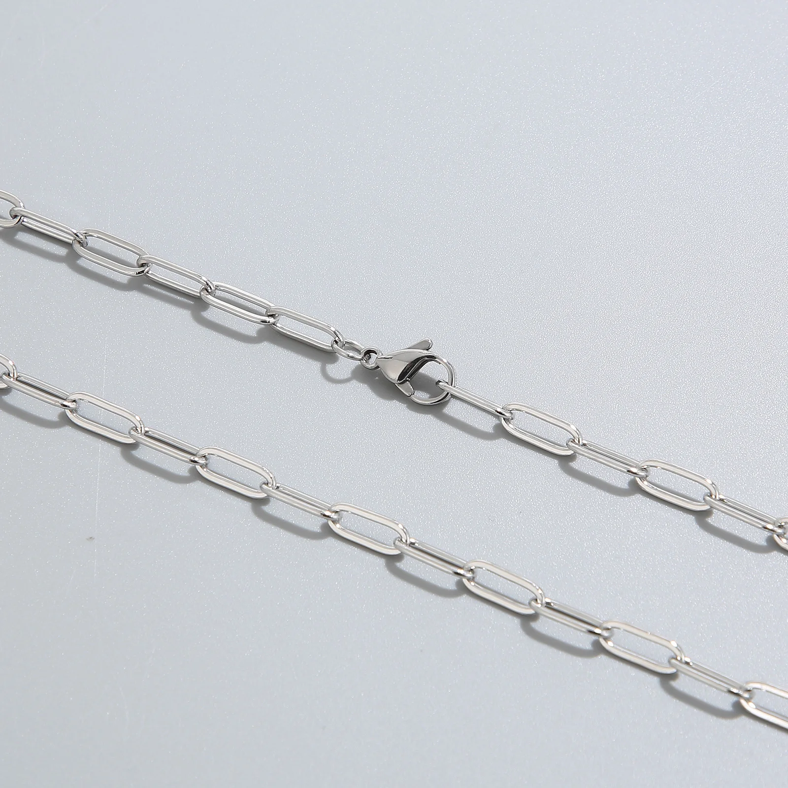 4mm Silver Color Paperclip Link Chain Necklace For Women Men Simple Fashion Stainless Steels Jewelry Gifts