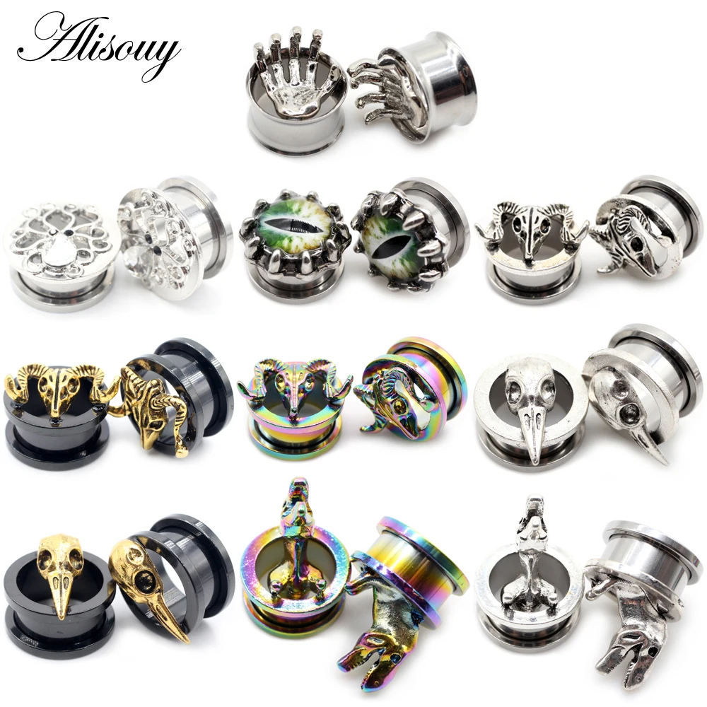 Alisouy 2pcs Stainless Steel Animal Octopus Bird Dinosaur Claw Ear Tunnels Plugs Screw Ear Expander Gauges Body Piercing Jewelry
