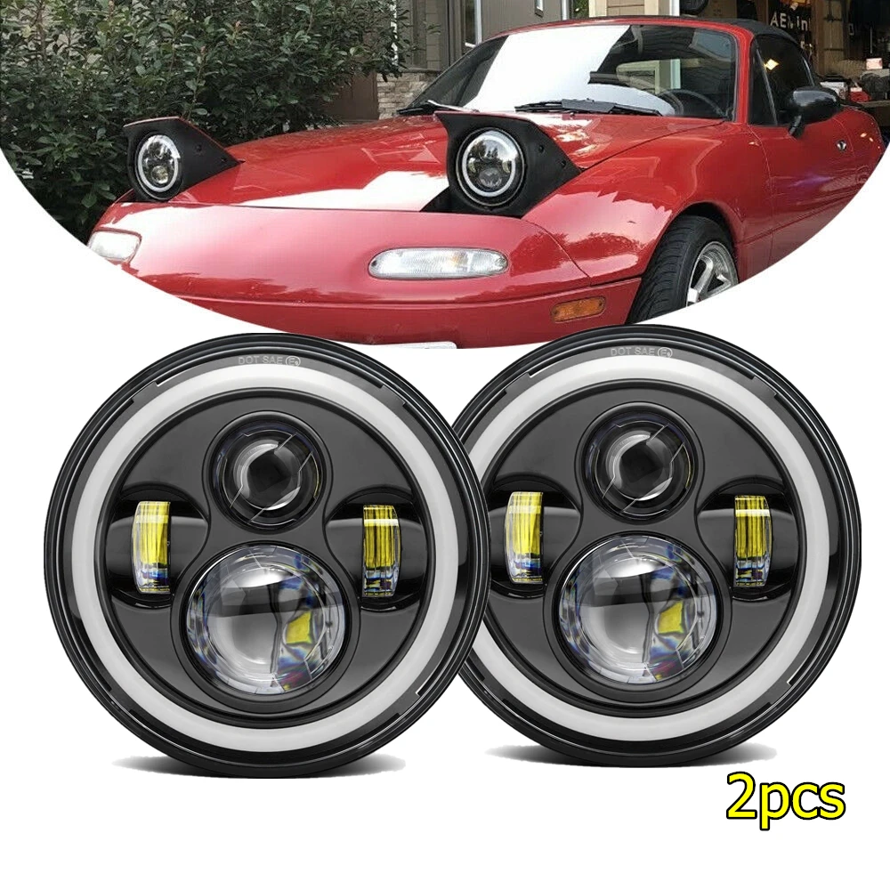 

7" LED Headlights Full Halo Angel Eyes Lights for Mazda Miata MX5 H6024 90-97 for Suzuki Samurai for Jeep Wrangler JK TJ 97-18