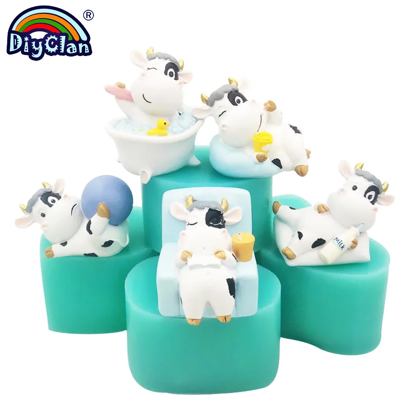 Cartoon Little Cow Plaster Mould DIY Silicone Mold Chocolate Candle Making Chinese Zodiac Cake Decorating Tools Spring Festival