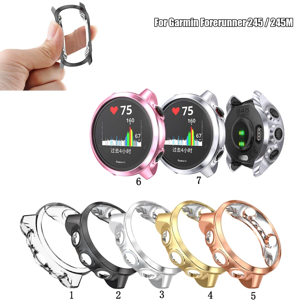 Slim TPU Plating Watch Case Cover for Garmin Forerunner 245 music 245M Smart Watch Soft Clear Screen Protector