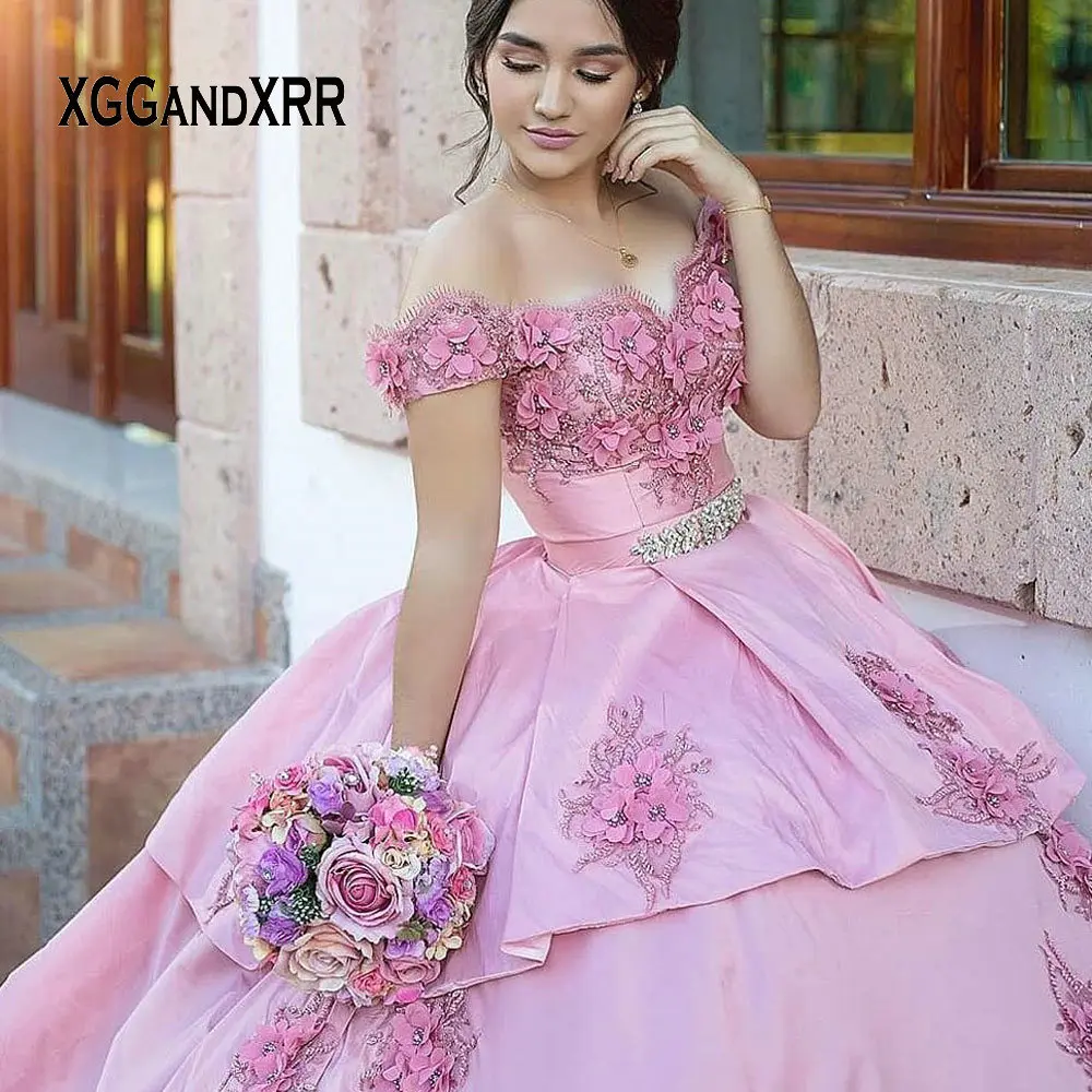 Rosa Quinceanera Kleider 2022 Blume Spitze Mexikanischen Ballkleid Prom Kleid GirlBirthday Party Vestidos Butantes 15 anos Nach Maß