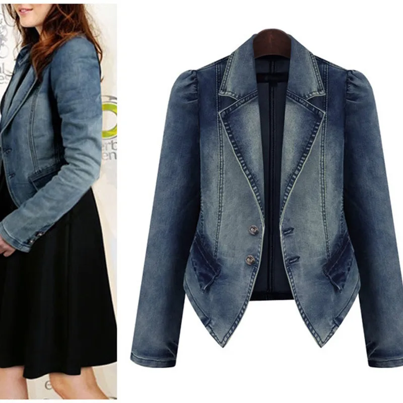 Denim Blazer Femme Spring Large Size 4Xl 5xl Jeans jacket Coat long-sleeved jaquetas casaco feminino