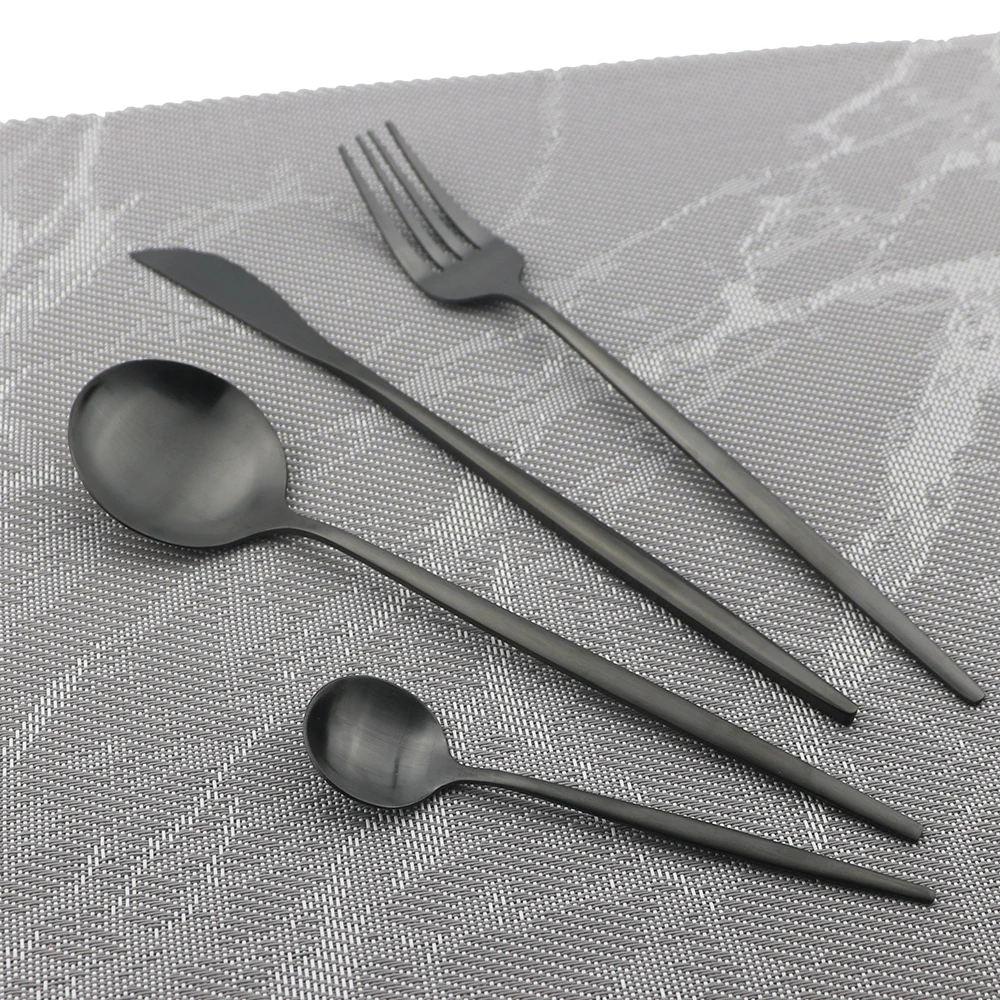 Black Matte Cutlery Set Knife Fork Spoon Dinner Set Kitchen Silverware Flatware Tableware Stainless Steel Dinnerware Set