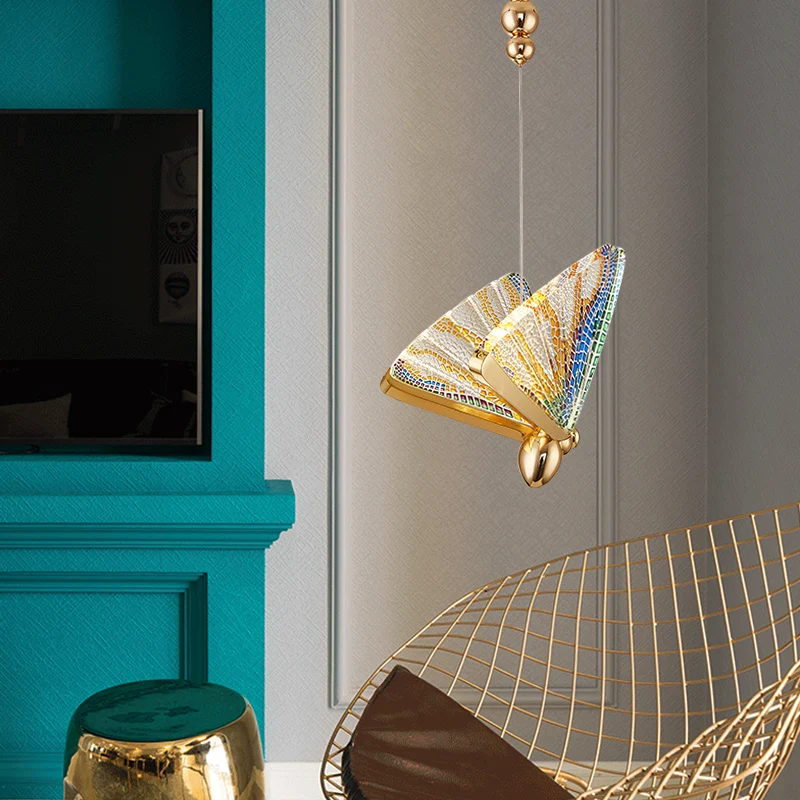 Modern Simple Pendant Lights Colorful LED Butterfly Lamp For Living Dining Room Chandelier Single Head Acrylic Insect