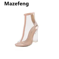 Mazefeng taniec buty damskie kryształowe przezroczyste buty damskie letnie szpilki 11CM Peep Toe klub nocny sandały buty ślubne