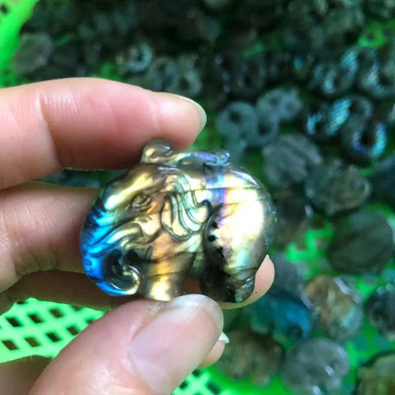 Labradorite Carved Elephant Natural Stones Quartz Crystals Healing Gemstones Decoration