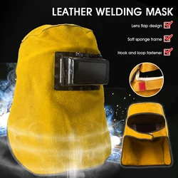 Welding Mask Welder Hood Heat Resistant Leather Helmet with Filter Lens Neck Eye Face Protection Welder Safety Accessories