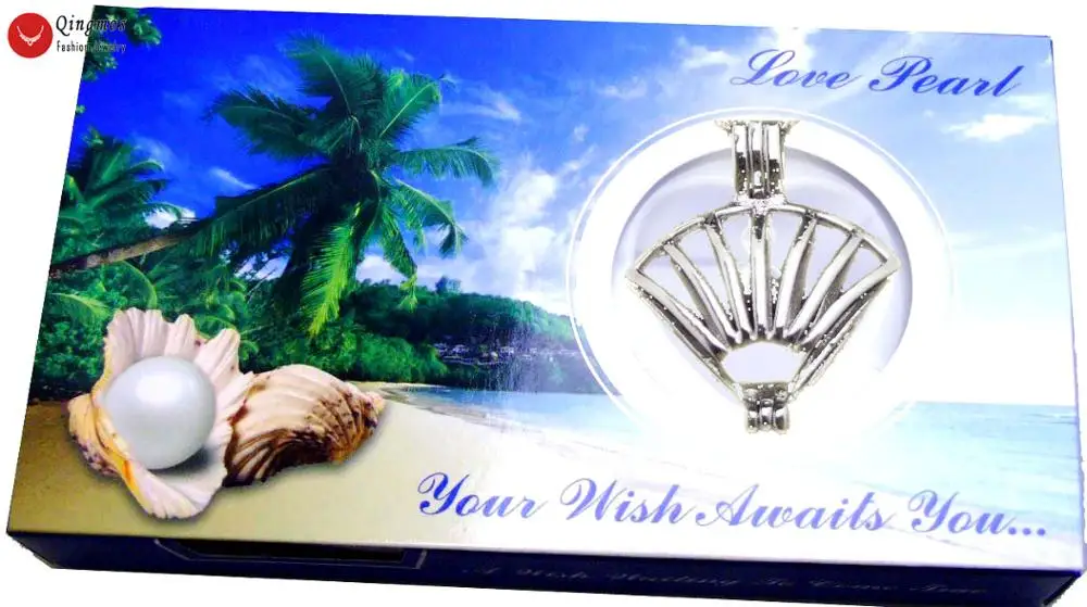 

Qingmos Wish Pearl Box 20mm Shell Pendant Necklace for Women With Oyster Love Pearl Holder 17" Chain Chokers Gift Box who3647