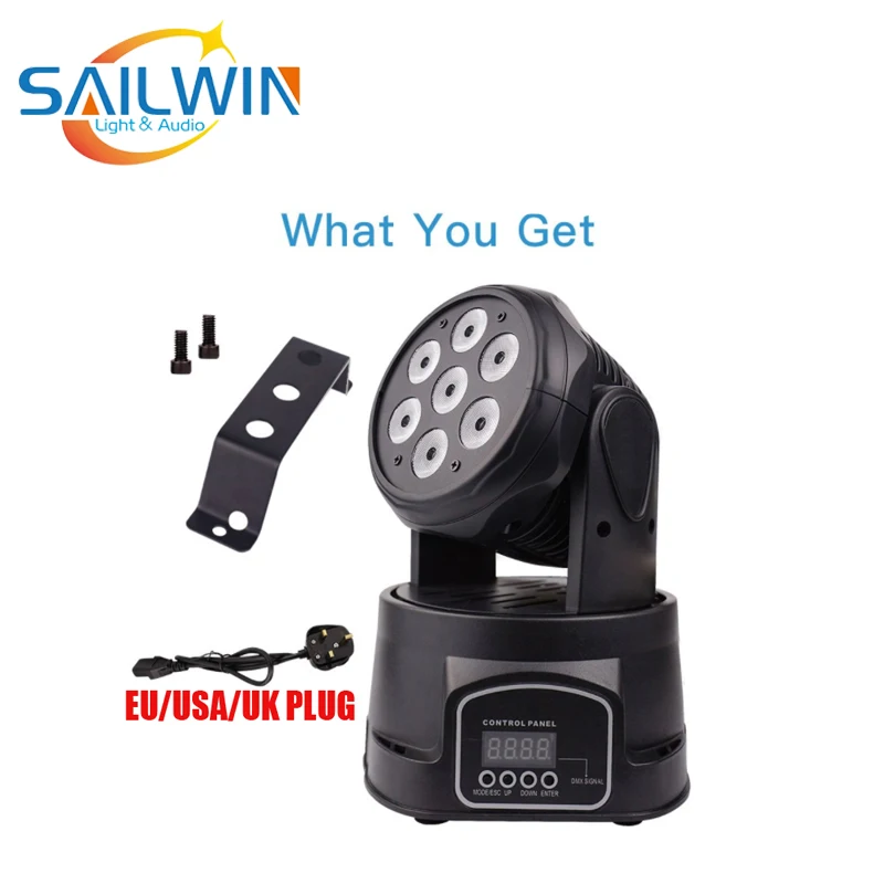 Sailwin Moving Head LED Wash Stage Lighting 7x10W RGBW 4in1 DMX512 For Disco DJ Music Party KTV Nightclub Lights With Remote