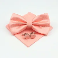 Mens Formal Solid Color Polyester Bowtie Pocket Square Cufflinks Sets Bow Tie Handkerchief Cuff Links Lots Three Piece Set 5