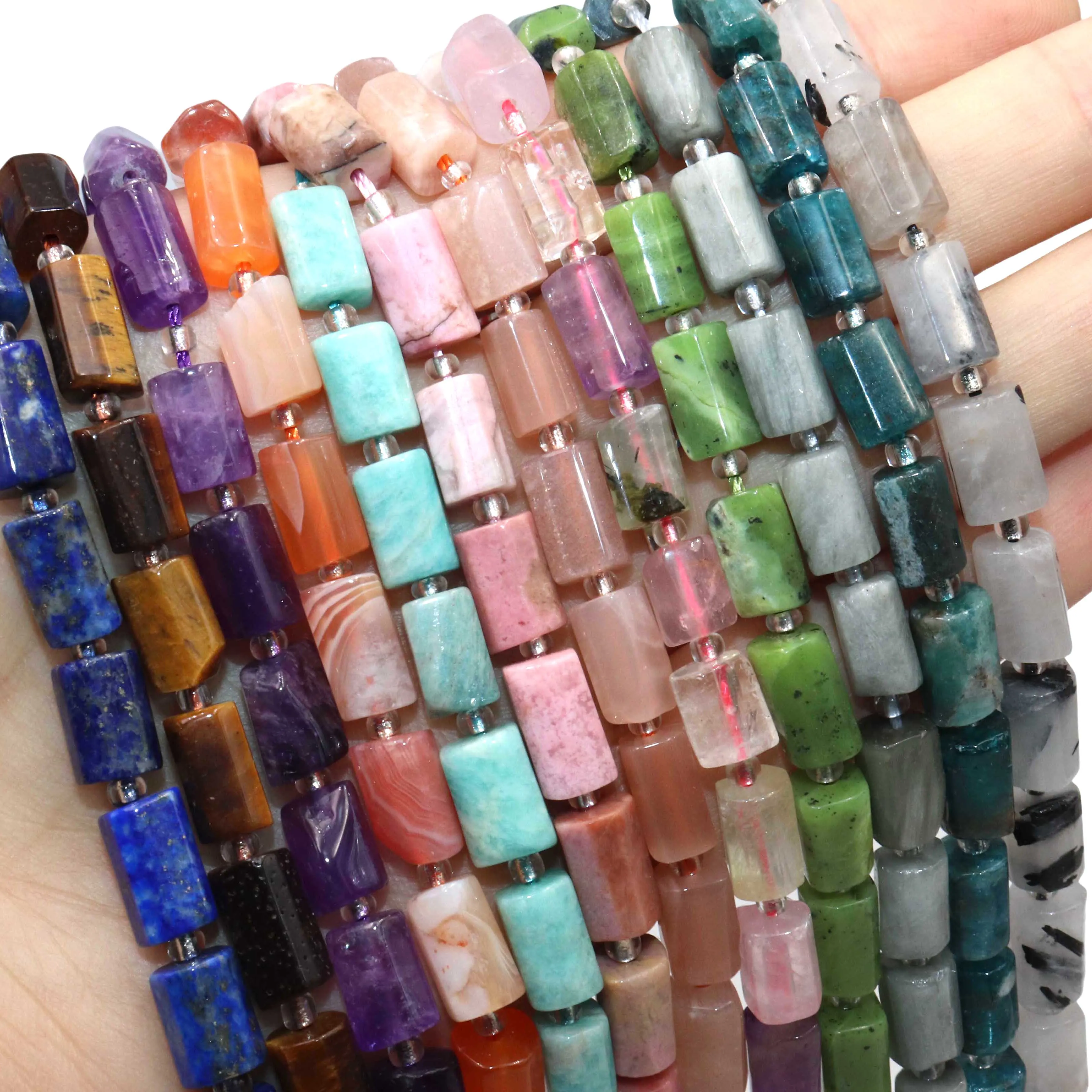 6x10mm Natural Faceted Gem Apatite Quartz Citrines Lapis Lazuli Jades Stone Cylinder Beads For Jewelry Making DIY Bracelets