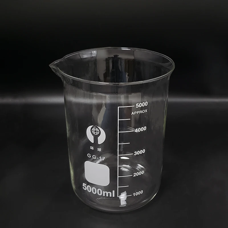 Beaker in low form,Capacity 5000ml,Outer diameter=170mm,Height=270mm,Laboratory beaker