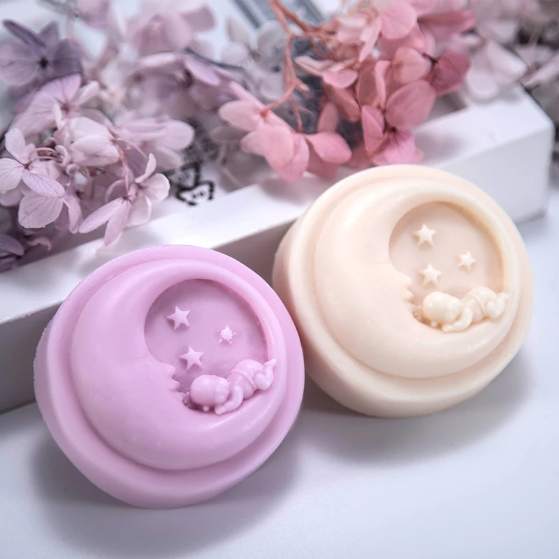 Round Moon Cute Baby Handmade Soap Silicone Mold DIY Soap Candles Making Supplies Fondant Baking Cake Chocolate Decorating Tools