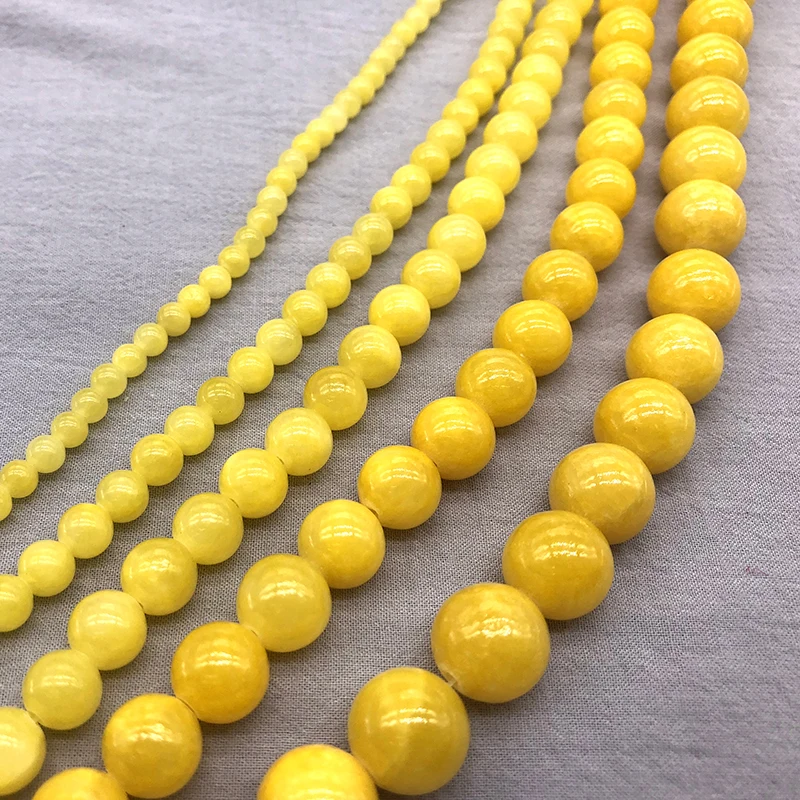 Natural Stone Yellow Cloud Jades Beads Round Loose Beads For Jewelry Making 15\