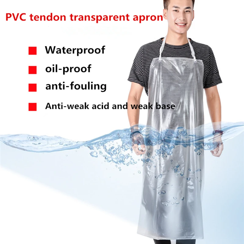 110x65cm Transparent PVC Apron Oil-proof Kitchen Aprons for Housework Restaurant Cooking Kitchen Accessory Acid and Alkali Prote