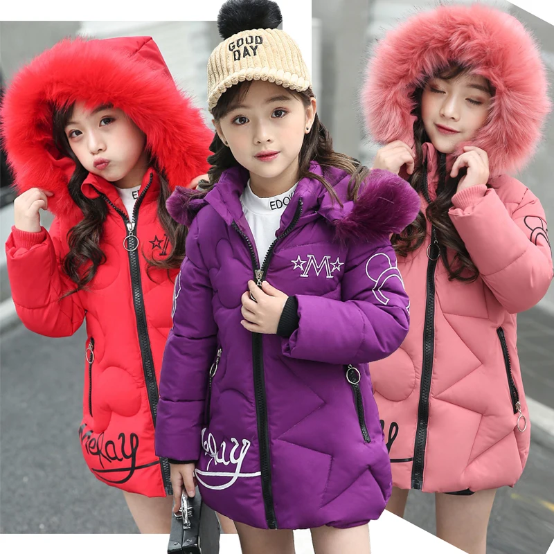 Big Size Thick Warm Girls Winter Jacket Teenager Long Heavy Hooded Windbreaker Outerwear For Kids Children Christmas Present