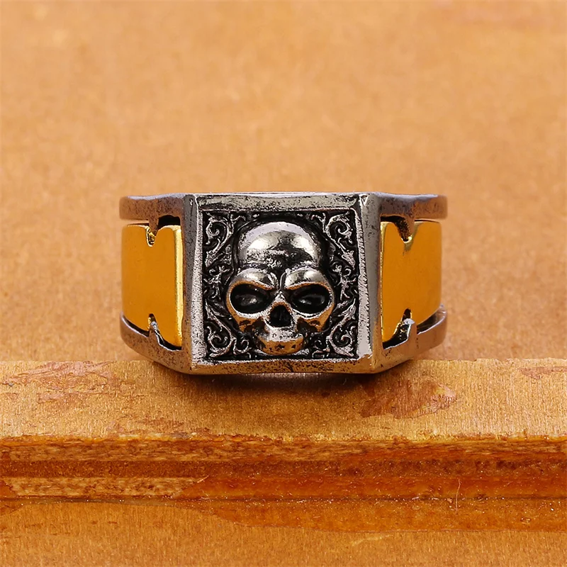 Vintage Gold Silver Color Two Tone Punk Skull Men's Ring Compartment Skeleton Biker Rings for Women Men Jewelry Street Style