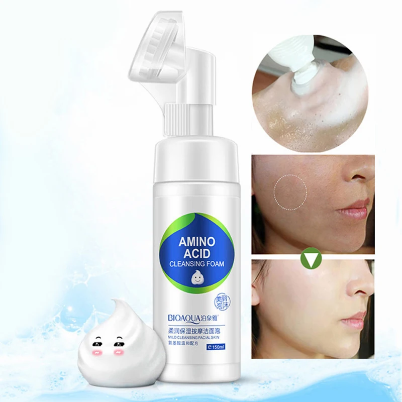 150ml Skin Care Amino Acid Facial Cleansing Foam Anti Acne Care Scrub Whitening Moisturizing Brush Anti Aging Massage Cleanser