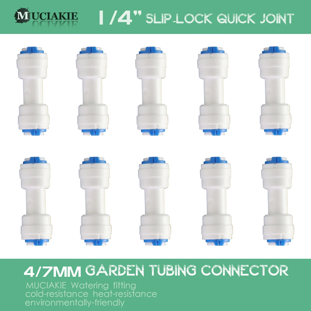 MUCIAKIE 1/4'' Slip-Lock Straight Quick Connector Garden Irrigation Pipe Connecter 4/7 Fast PE PVC Pipe Fitting Coupling Adapter