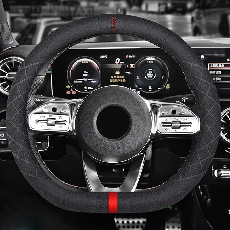 D Shape Car Steering Wheel Cover Italy Suede For Benz A C E Class AMG A35 E53 E63 GLB 35 C43 C63 2017 2018 2019 2020 2021 2022