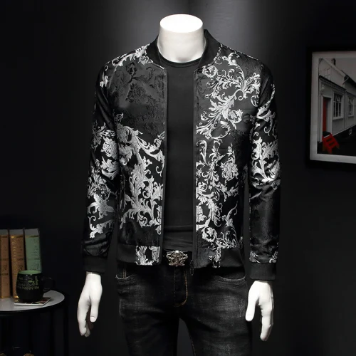 Paisley Pattern Floral Jacket Men 2020 Spring Retro Slim Bomber Jacket Coat Fashion Men's Street Embroidered Flower Jacket Coats image 3