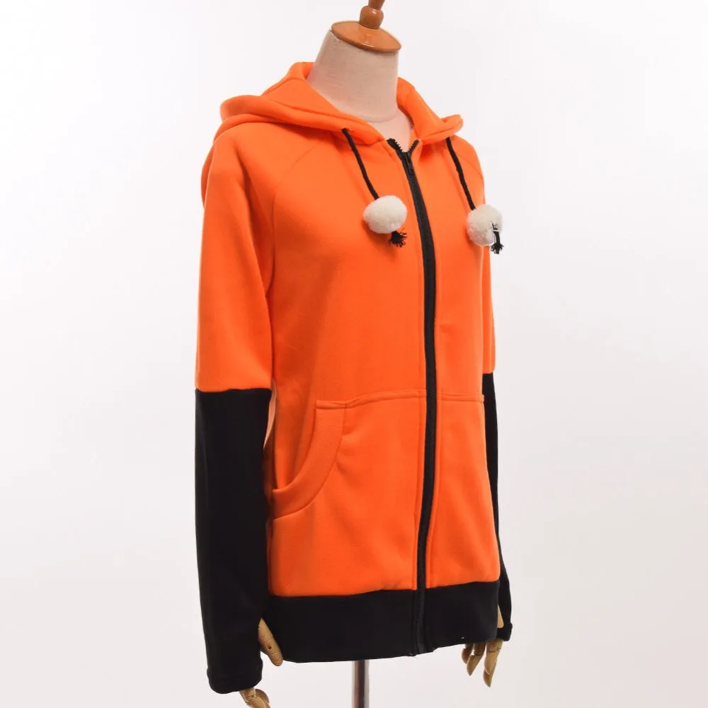 Animal fox ears Cosplay costume hooded jacket warm orange sweatshirt unisex hoodie