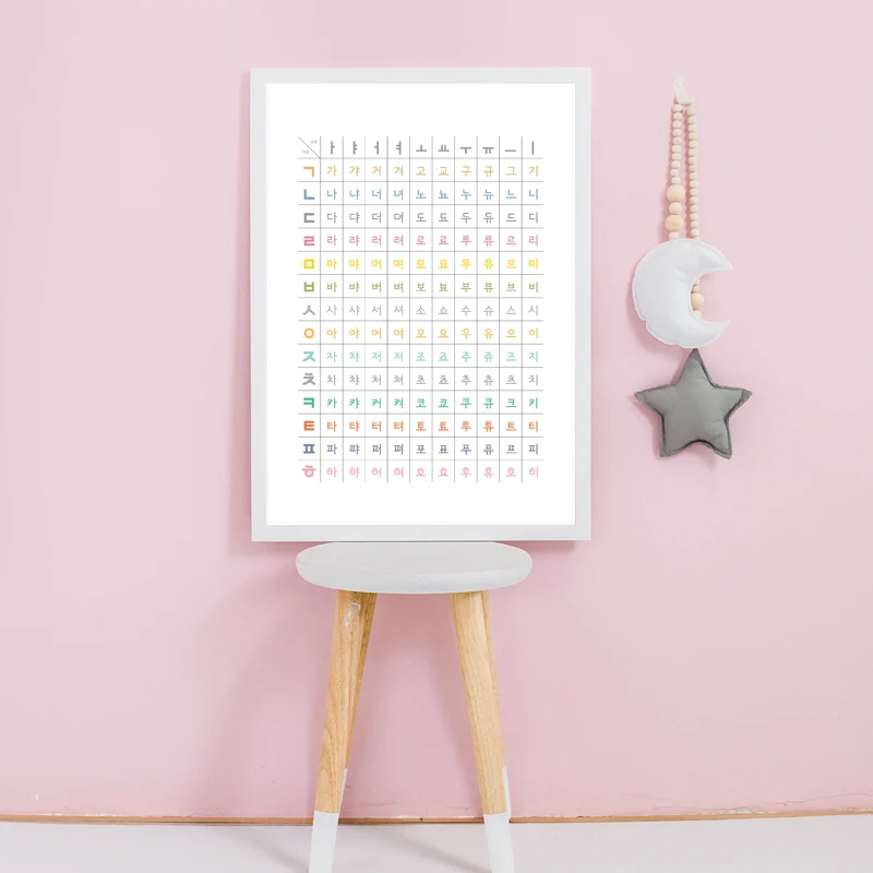 Colorful Korean Alphabet Art Prints Hangul Study Poster Korea Gift Kids Educational Wall Picture Canvas Painting Bedroom Decor