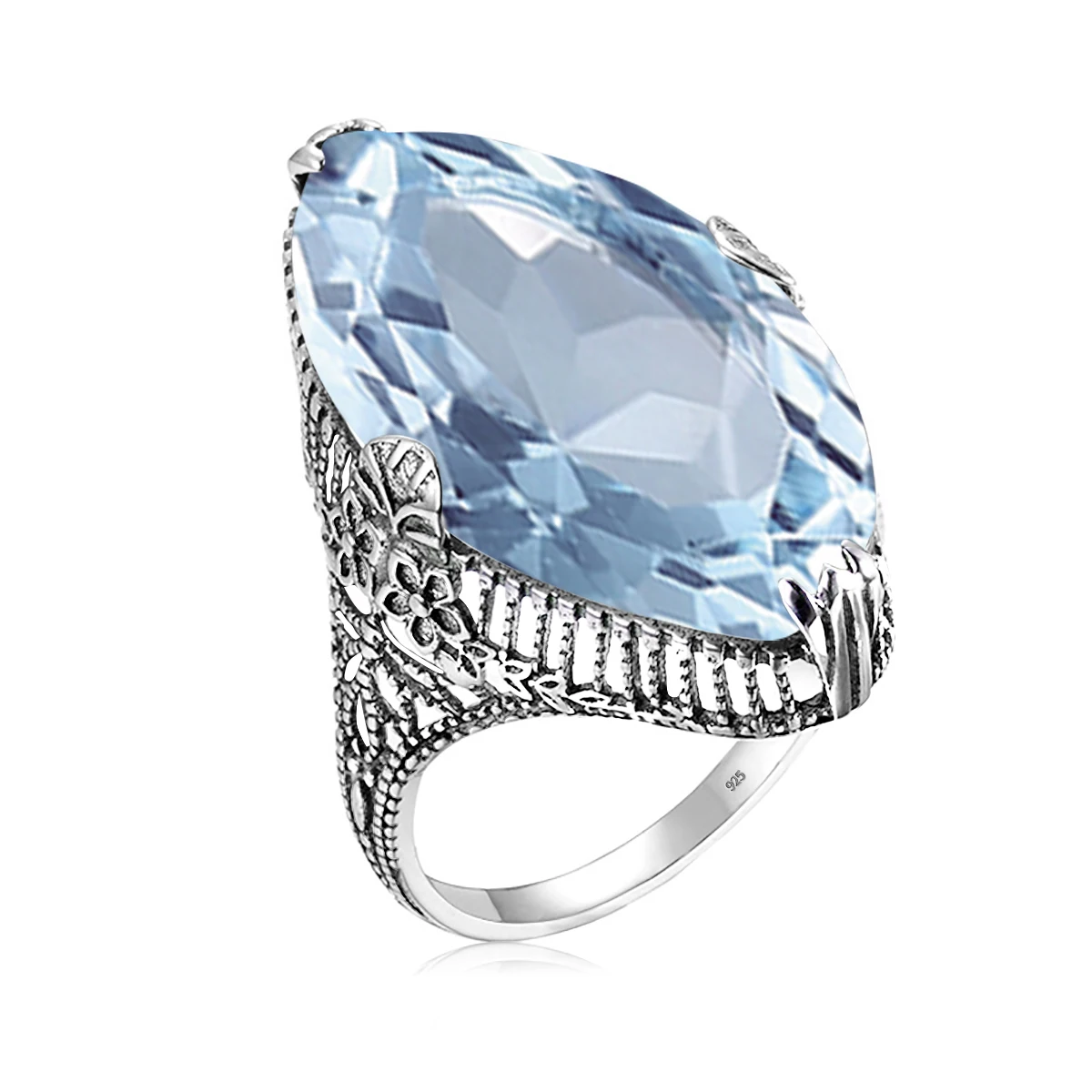 szjinao anel solido de prata esterlina 925 para mulheres marquesa aquamarine pedra preciosa grande noivado de casamento joias da moda 01