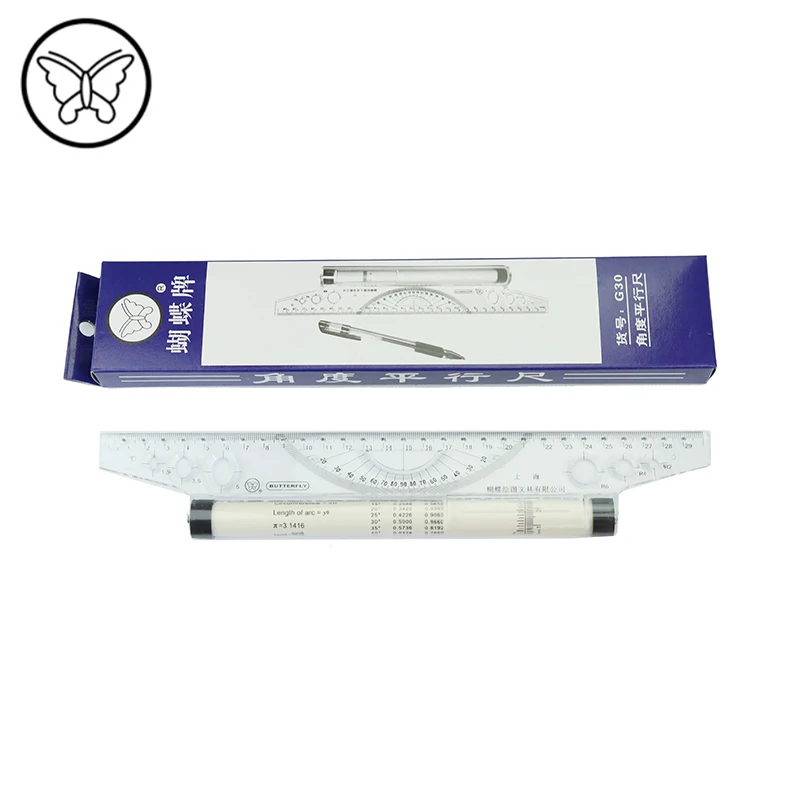 Farfalla G30 di Plastica Multi-purpose Angolo di Righello Parallelo 30 centimetri di Rotolamento Pusher Rullo Righello Angolo di Bilanciamento Bilancia Disegno Righello