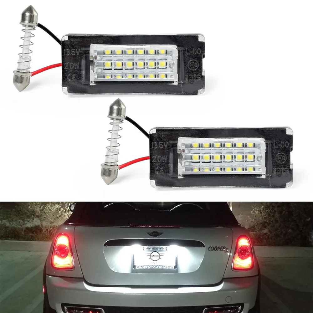 

2PCS White 18SMD Car LED License Plate Light Lamp Beads for Mini Cooper R56 R57 R58 R59 Car Light Source Error Freer Free