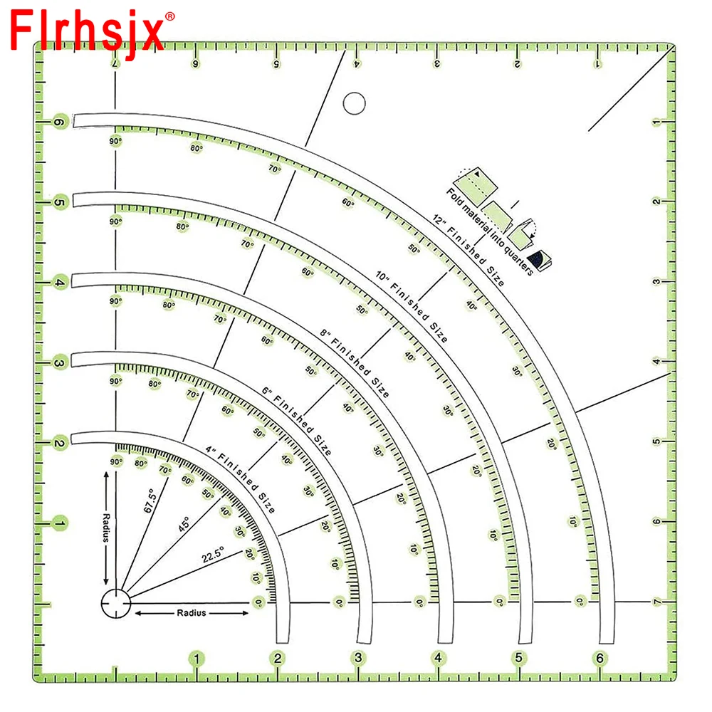 

8" x 8" Multifunctional Cutting Patchwork Ruler Arcs & Fans Quilt Circle Cutter Ruler Sewing Craft Tools Fabric Quilting Ruler