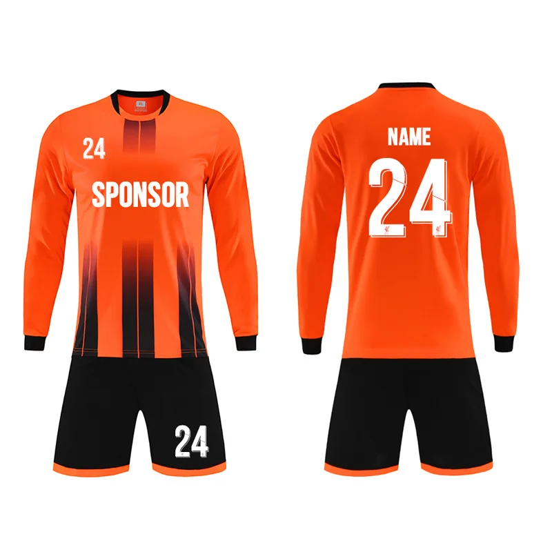 Men Sport Team Soccer Jerseys Kits Maillot Football Uniform Long Sleeve Orange Sports Tracksuit for Boy Team Shirt Custom Set