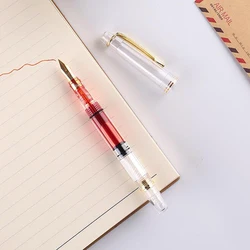 Brand Piston Fountain Pen Plastic Transparent EF F Nib Color Ink Pens Business Office School Supplies Writing New